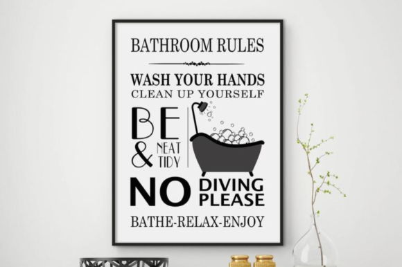 Download Bathroom Rules Wall Art Home Decor Print - Home Collection