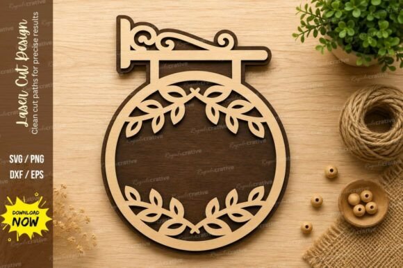 Download Round Hanging Wreath Frame Laser Cut SVG - Round hanging Collection